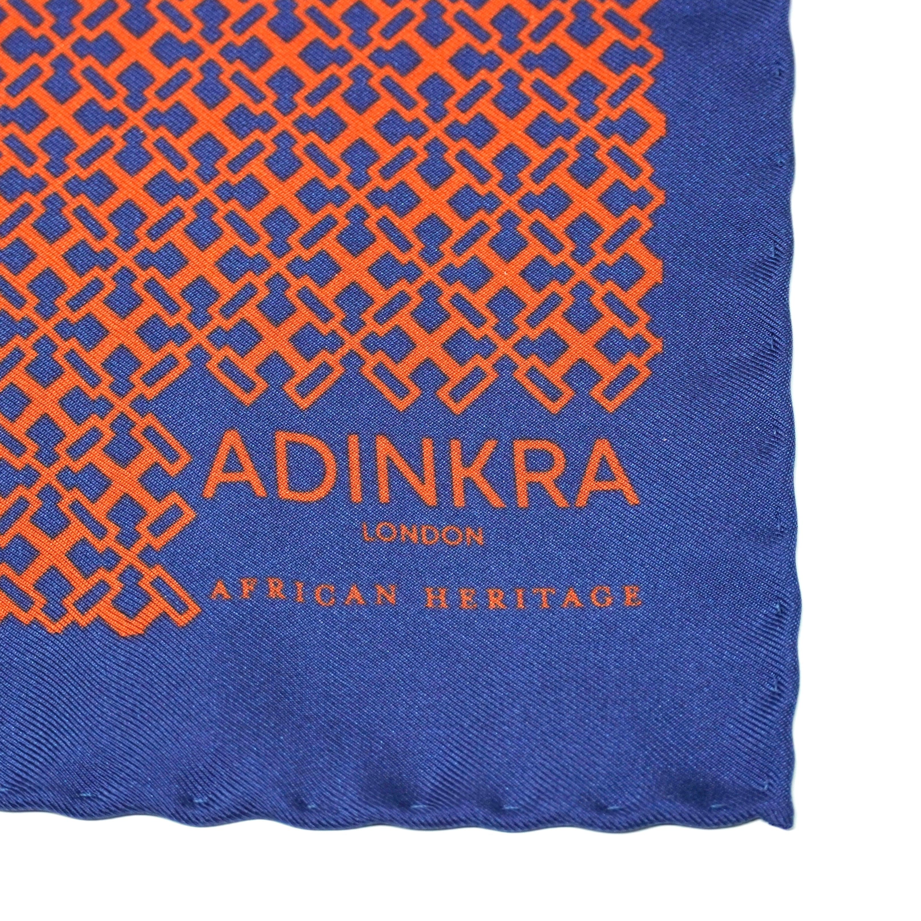 ADINKRA Pocket Square Geometric NSAA hand-rolled silk pocket square_Red on Navy