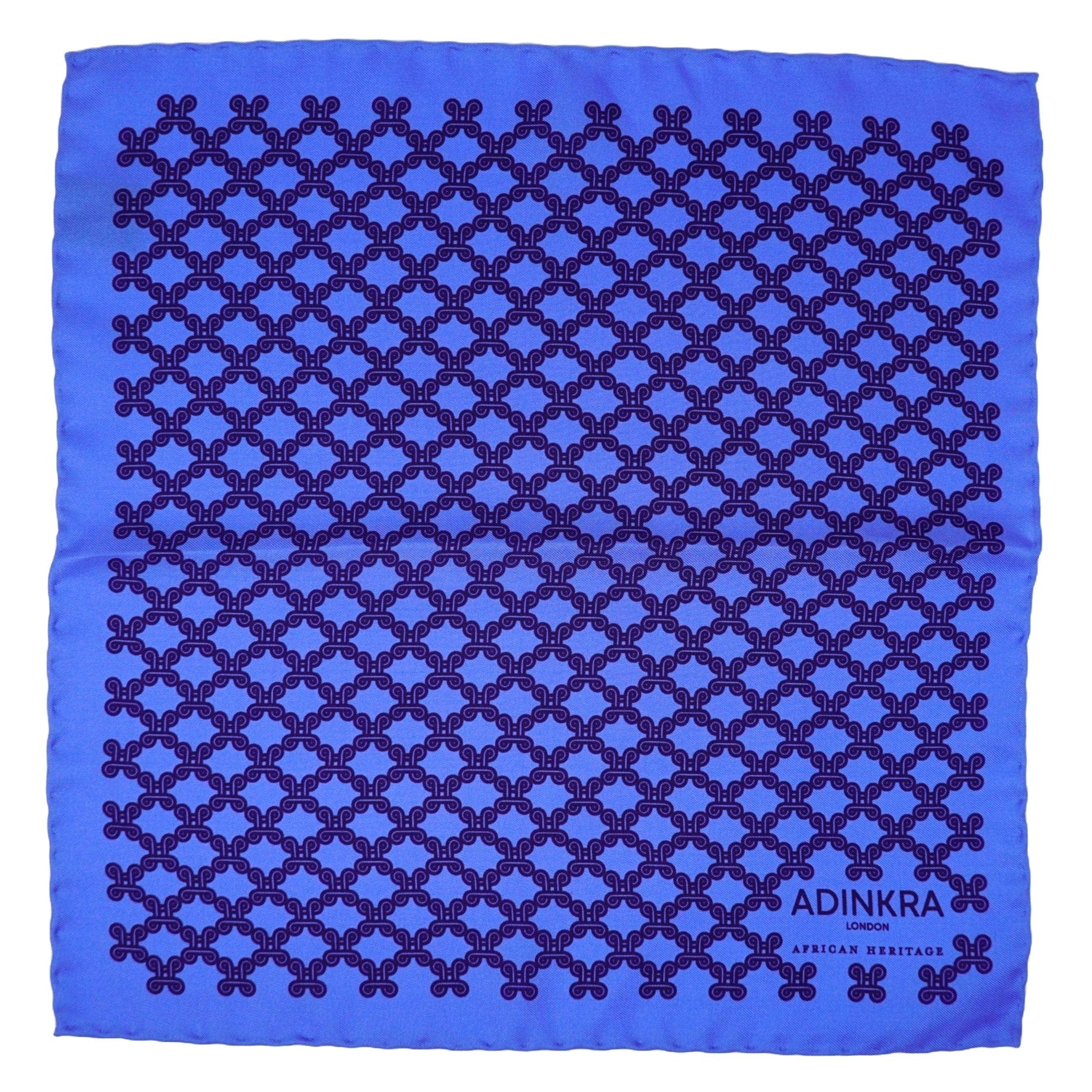 ADINKRA Pocket Square Navy Mpatapo hand-rolled silk pocket square