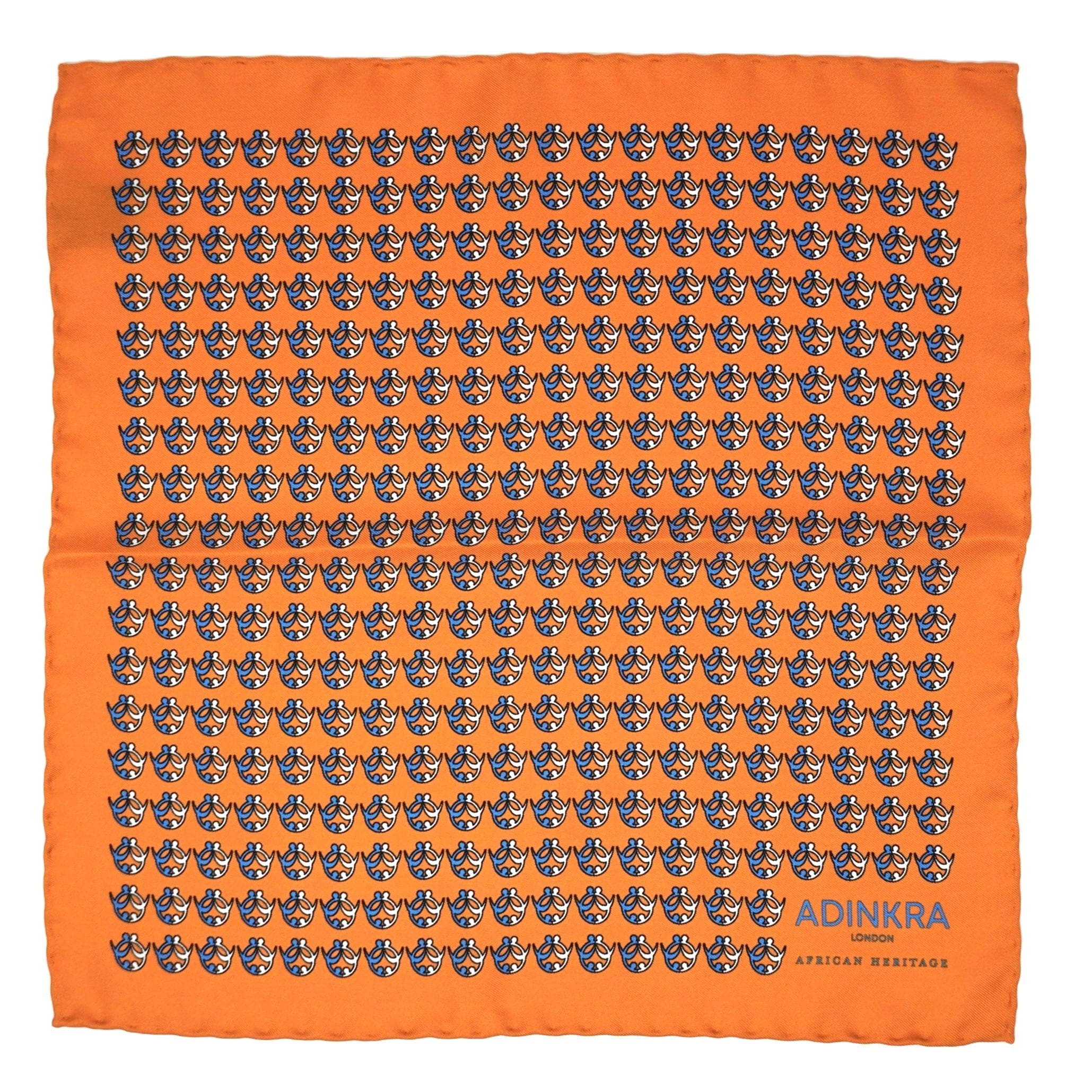 ADINKRA Pocket Square Orange Ti Koro Nko Agyina hand-rolled silk pocket square