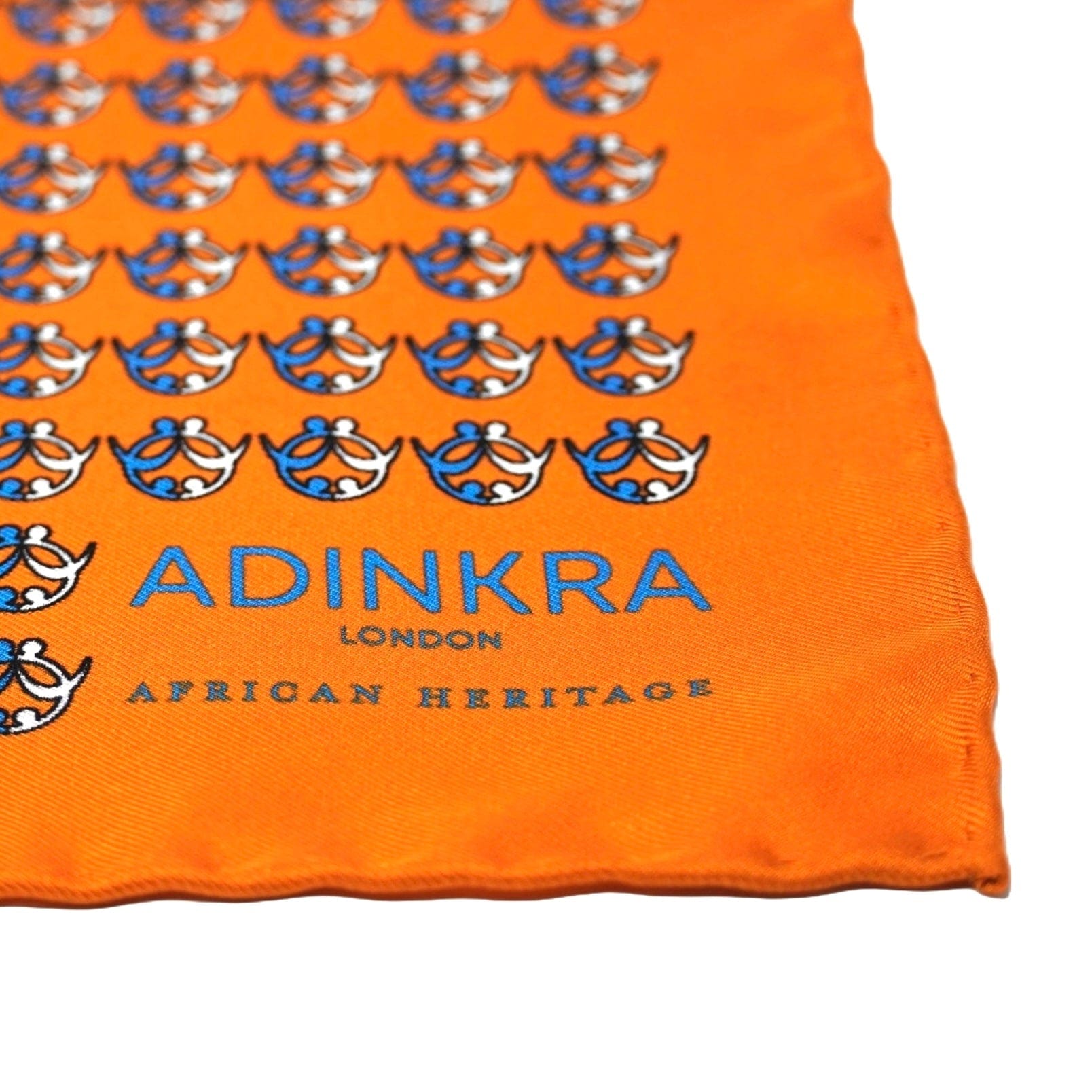 ADINKRA Pocket Square Orange Ti Koro Nko Agyina hand-rolled silk pocket square