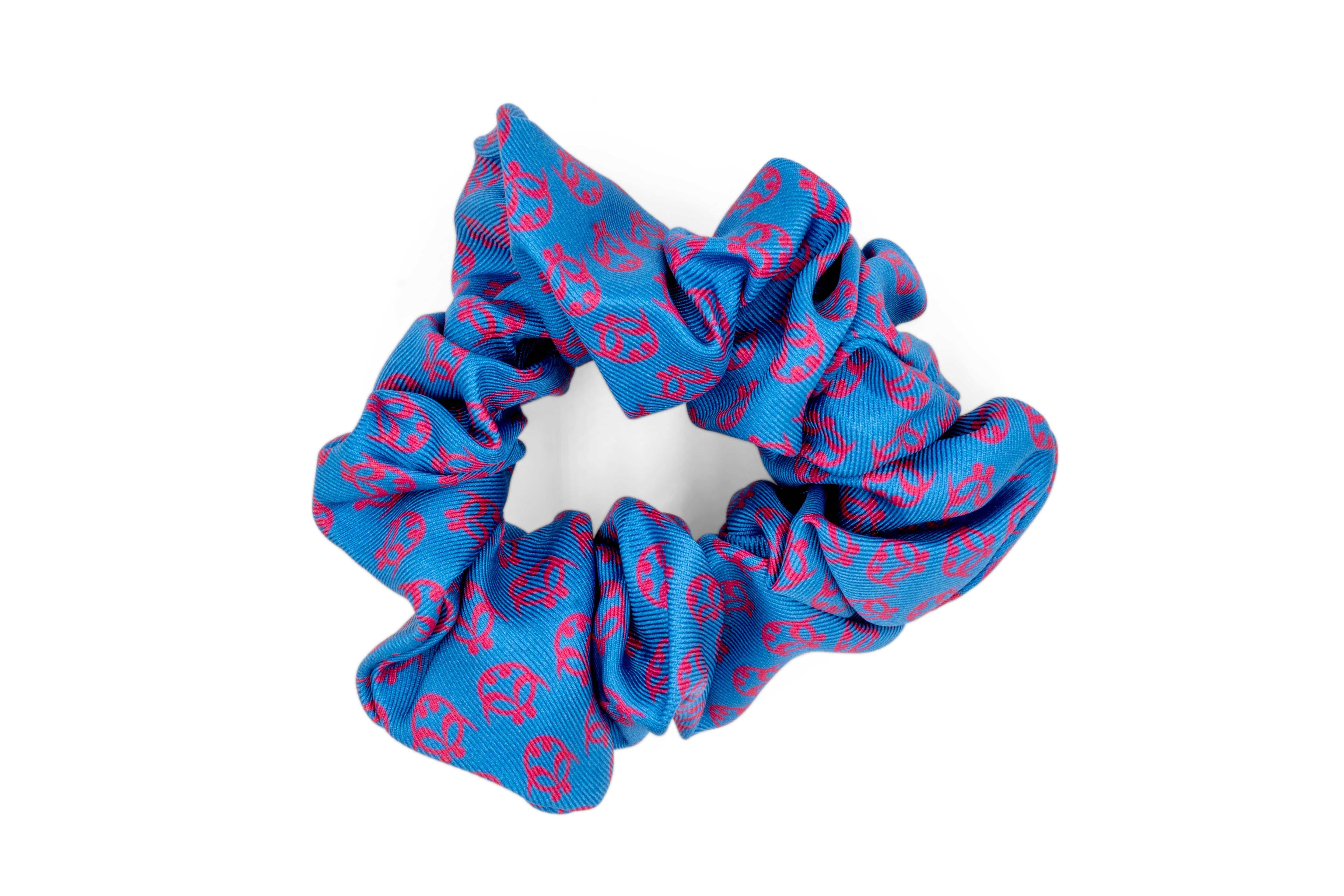 ADINKRA Scrunchie Blue Ti Koro Nko Agyina Silk Scrunchie (Red on Electric Blue)