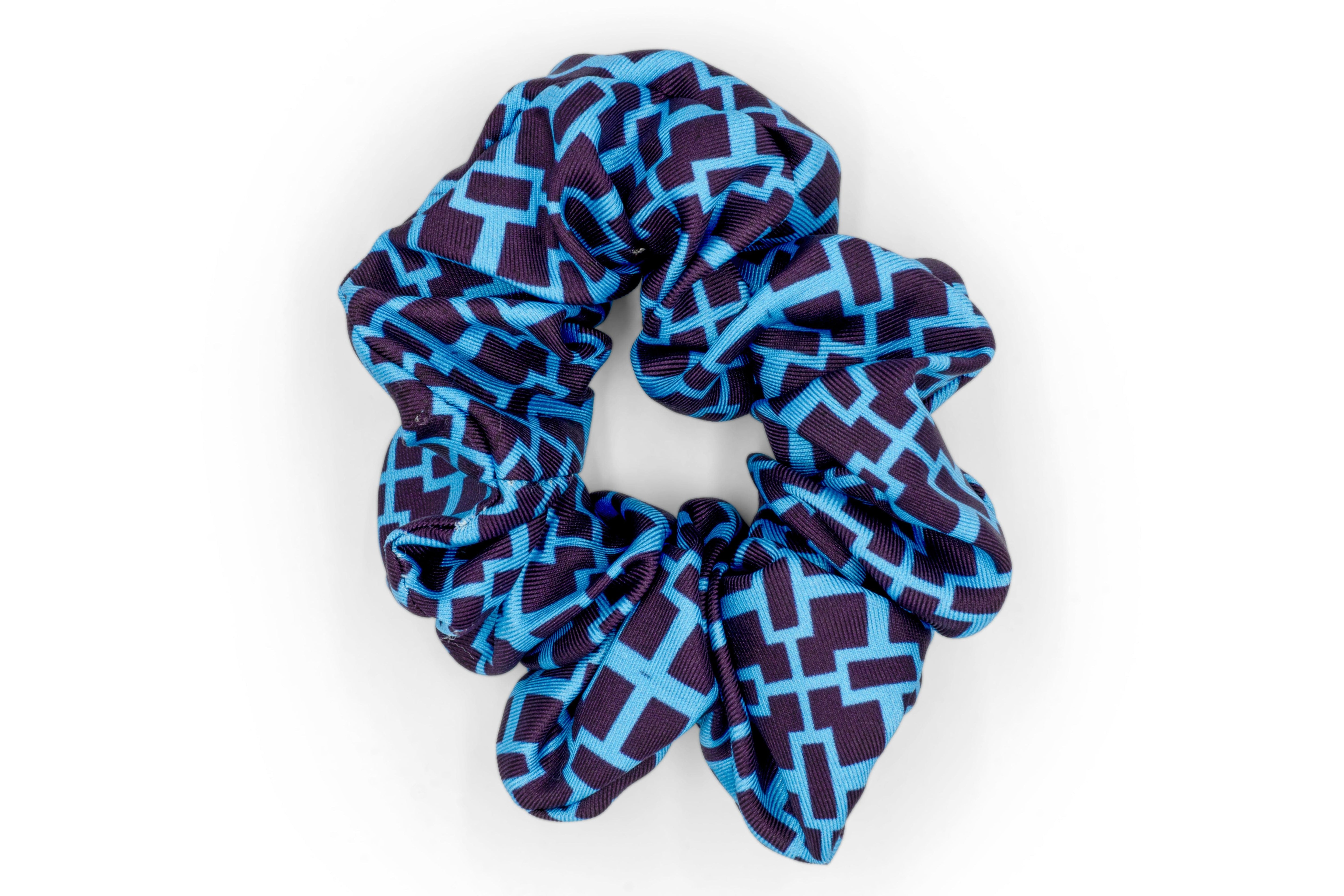 ADINKRA Scrunchie NSAA Silk Scrunchie (Blue on Purple Large Motif)