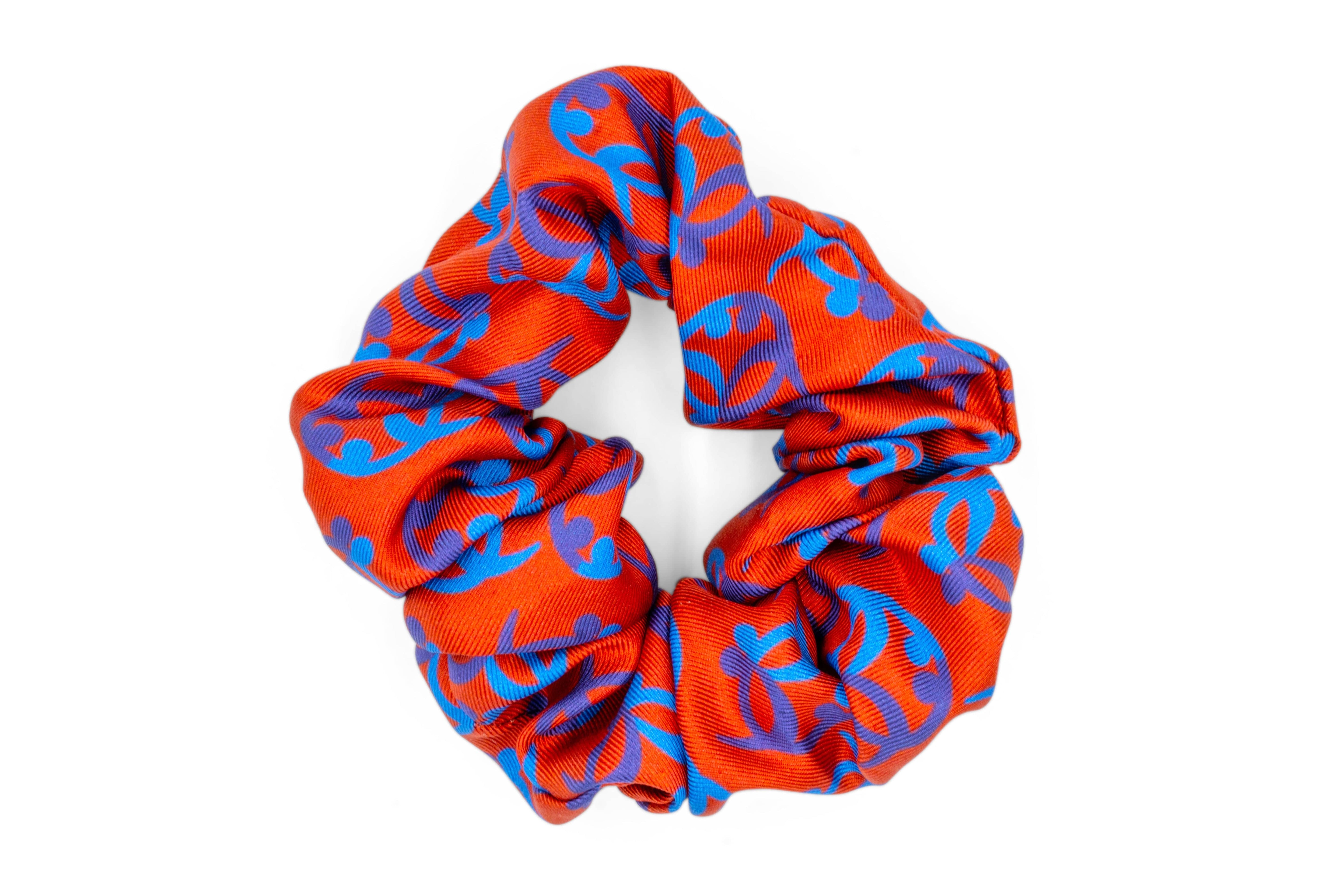 ADINKRA Scrunchie Red Ti Koro Nko Agyina Silk Scrunchie (Purples on Red Large)