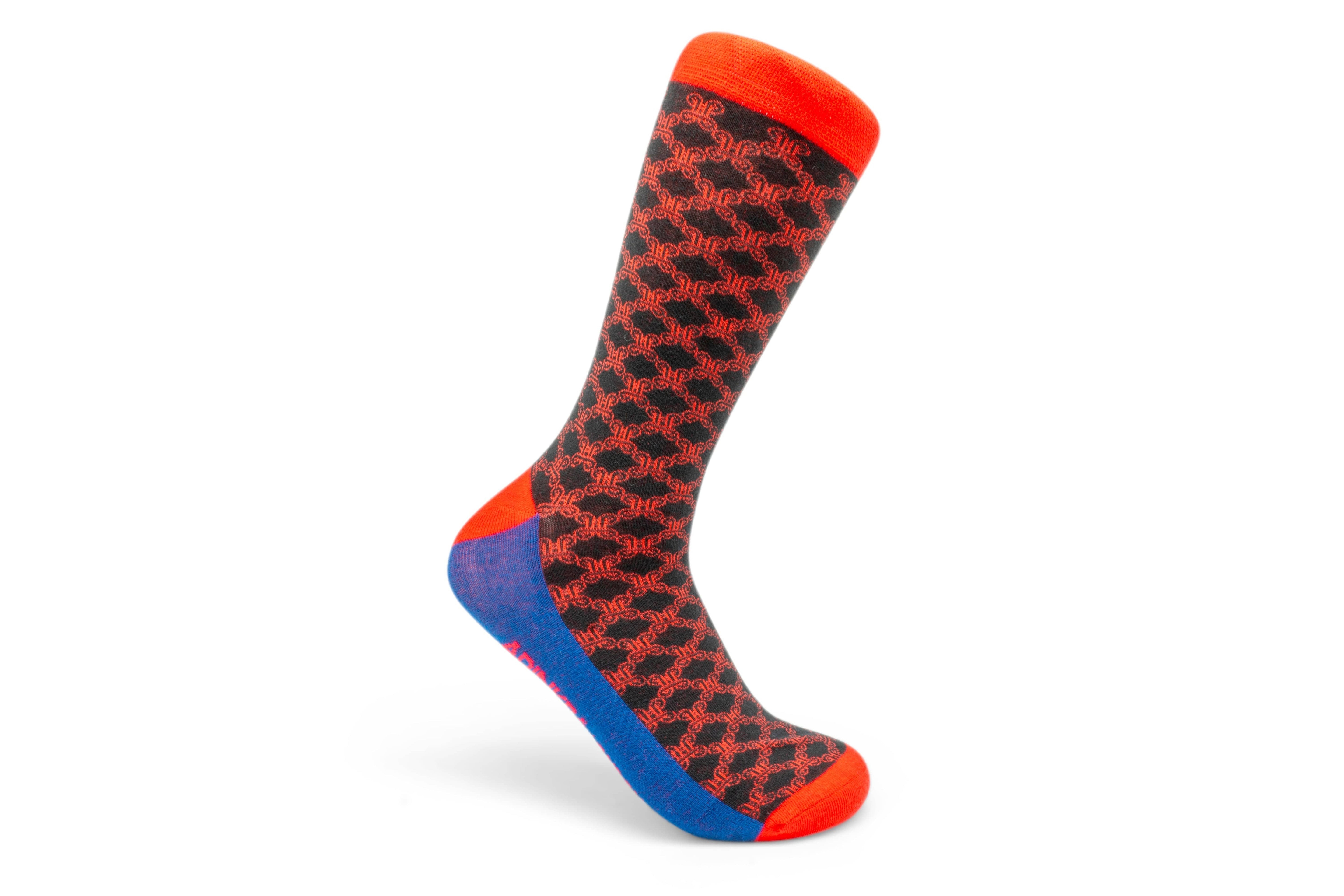 ADINKRA Socks Single Pair / One Size Fits Most (UK 7-11) Mpatapo Combed Cotton Socks (Red on Black)