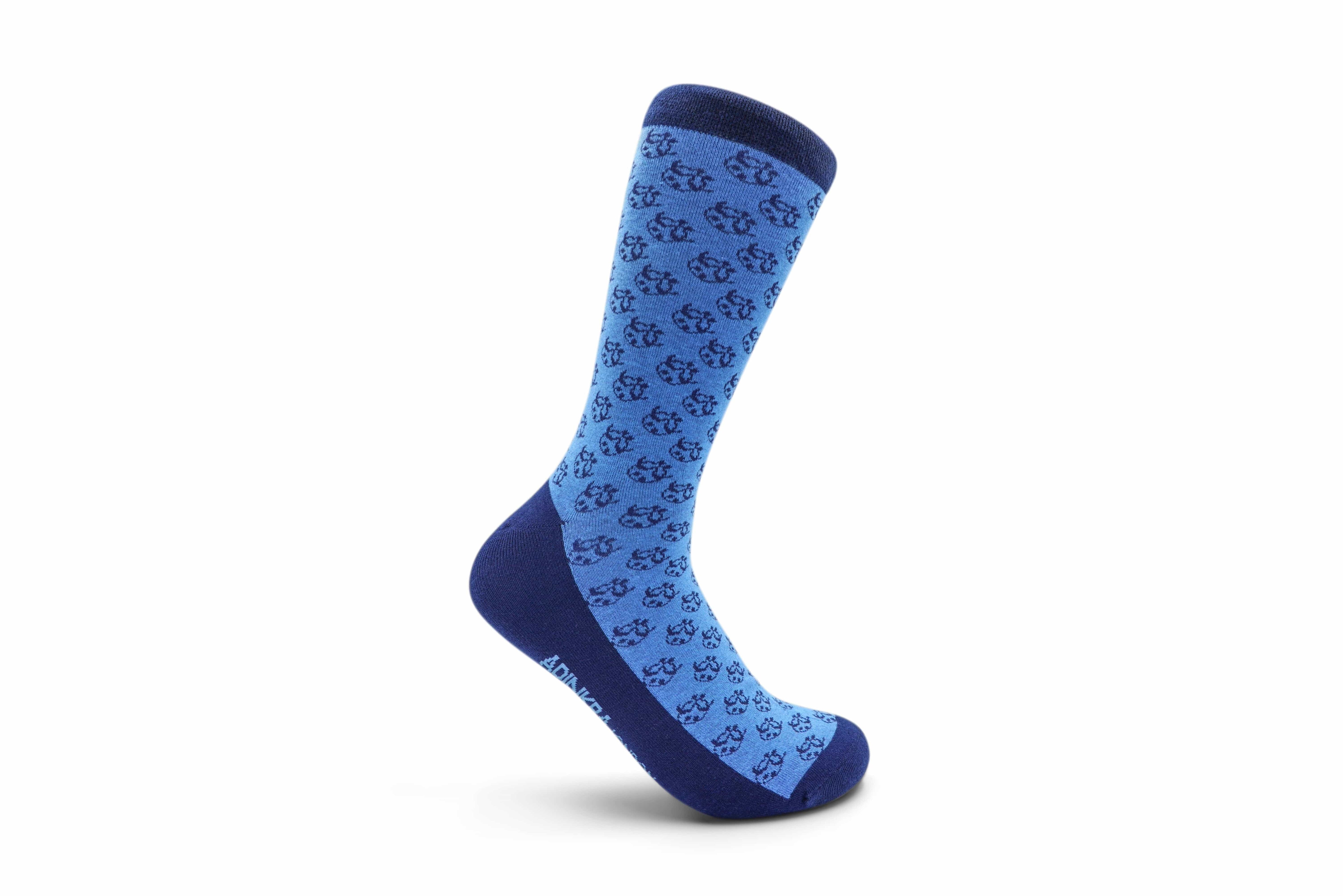 ADINKRA Socks Ti Koro Nko Agyina Combed Cotton Socks (Navy on Sky Blue)