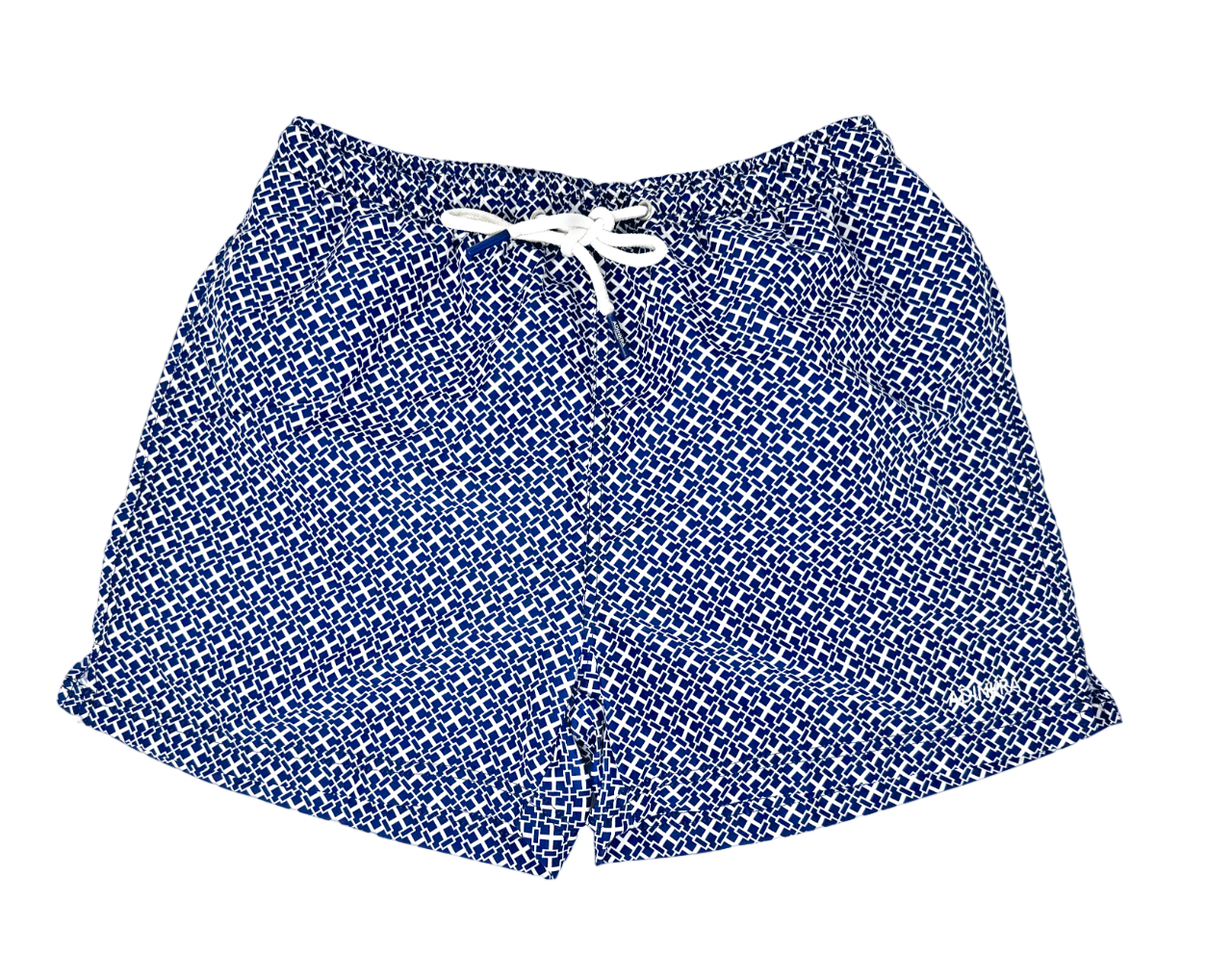 ADINKRA Swim shorts Small (29-30inch waist) NSAA Swim Shorts (Blue on White)