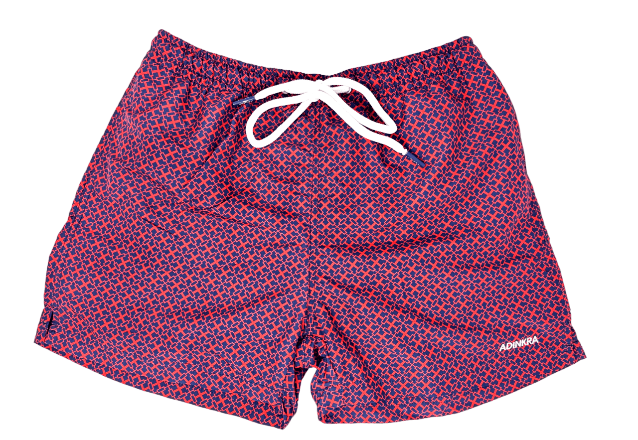 ADINKRA Swim shorts Small (29-30inch waist) NSAA Swim Shorts (Red on Blue)