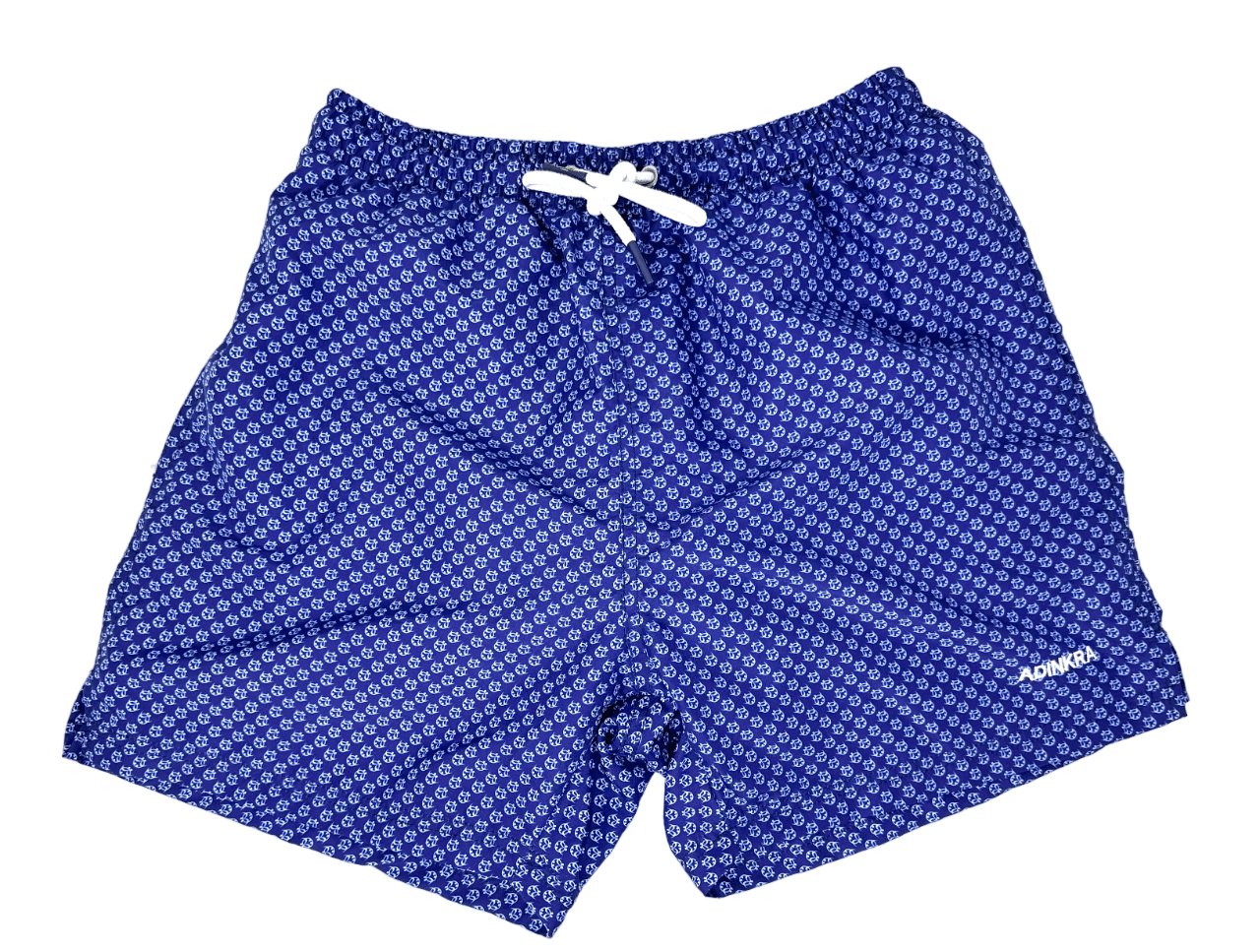 ADINKRA Swim shorts Small (29-30inch waist) Ti Koro Nko Agyina Swim Shorts (White on Blue)