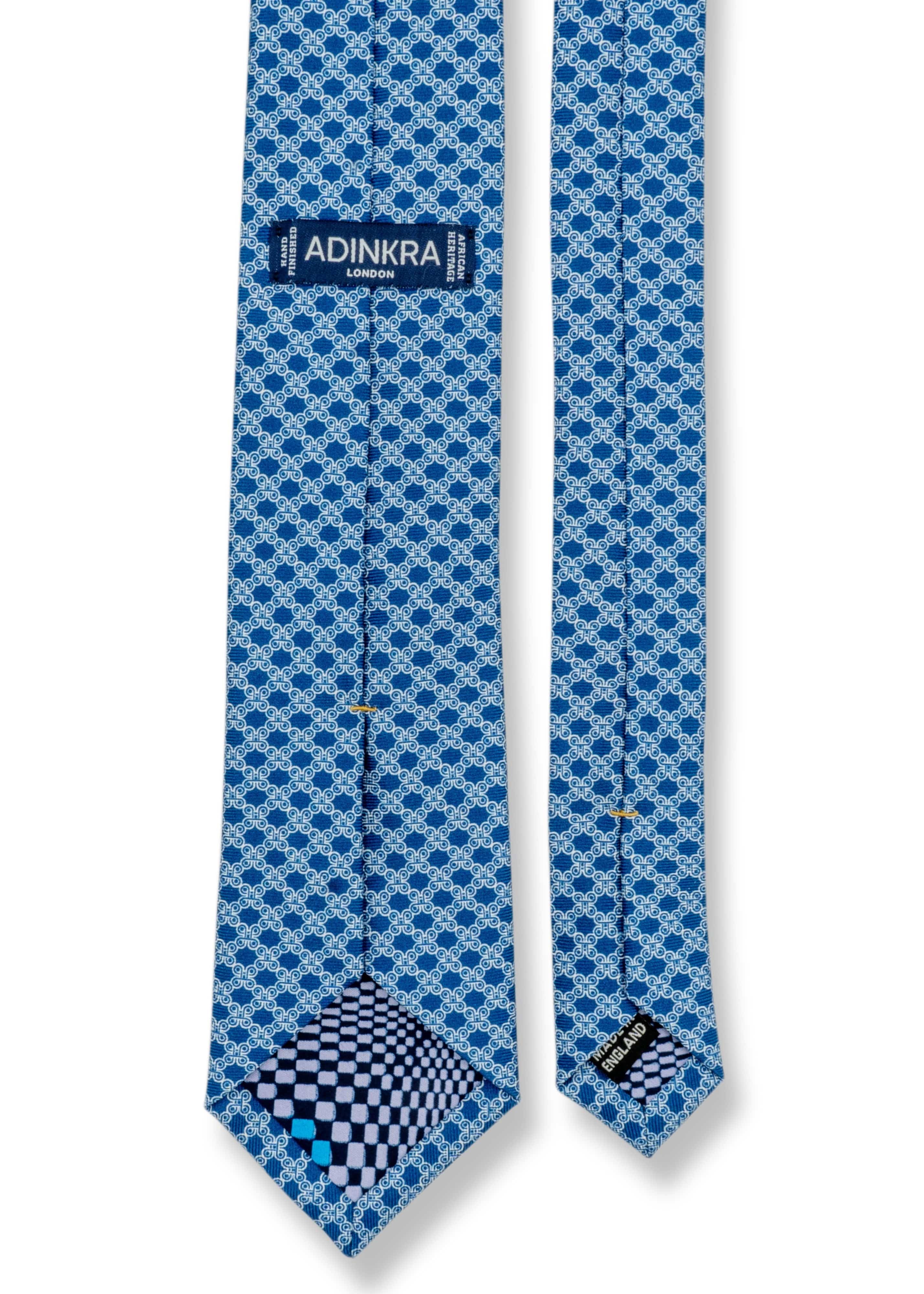 ADINKRA Tie Blue Mpatapo Hand-Finished Silk Tie