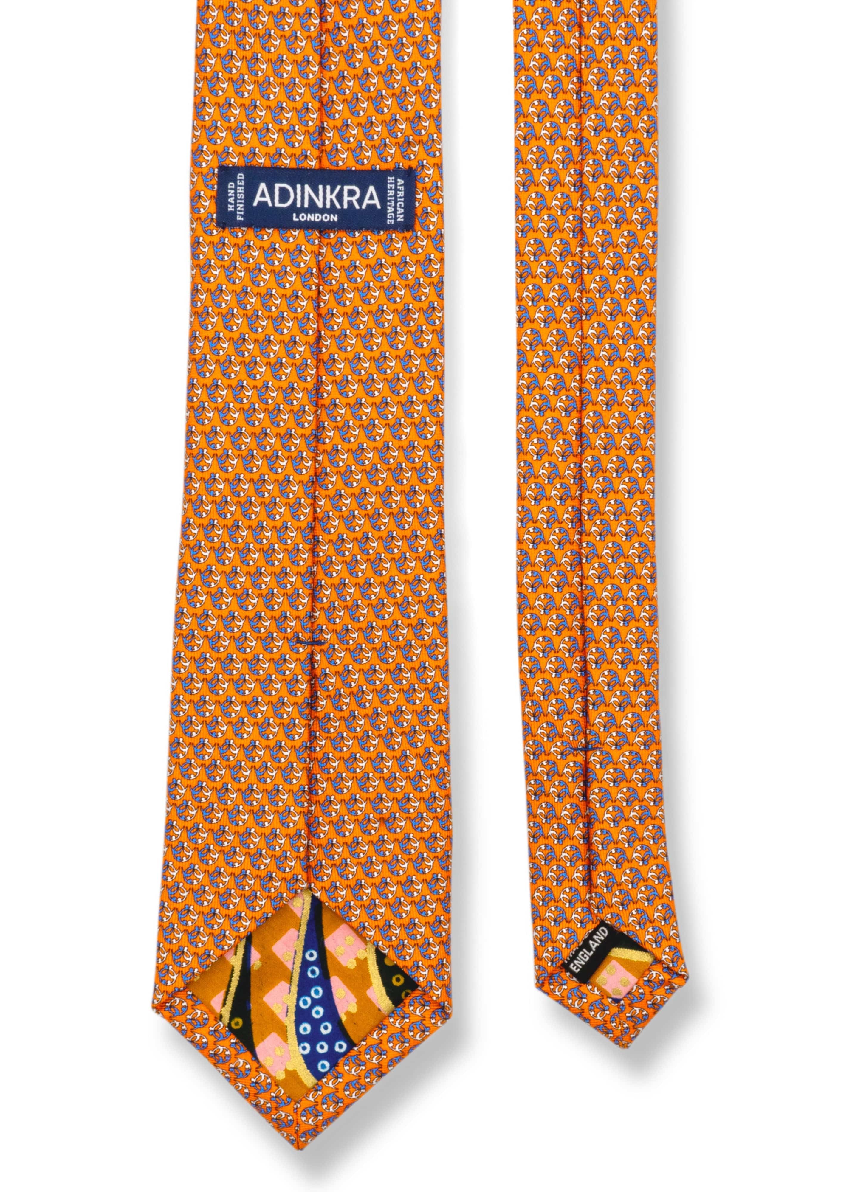 ADINKRA Tie Orange Ti Koro Nko Agyina Hand-Finished Silk Tie