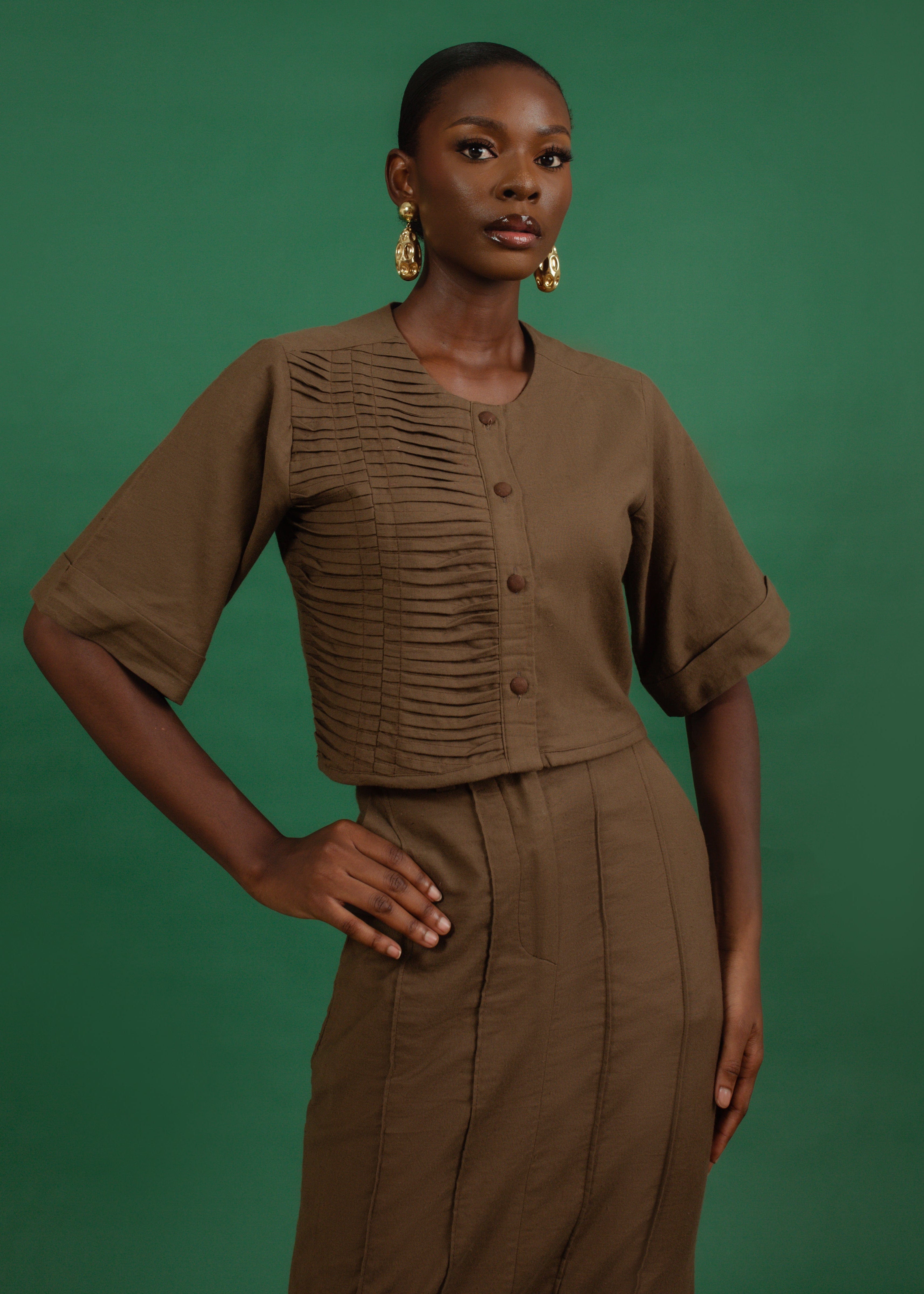 Domina By Michelle Tops Brown / 8 Brown Linen Top