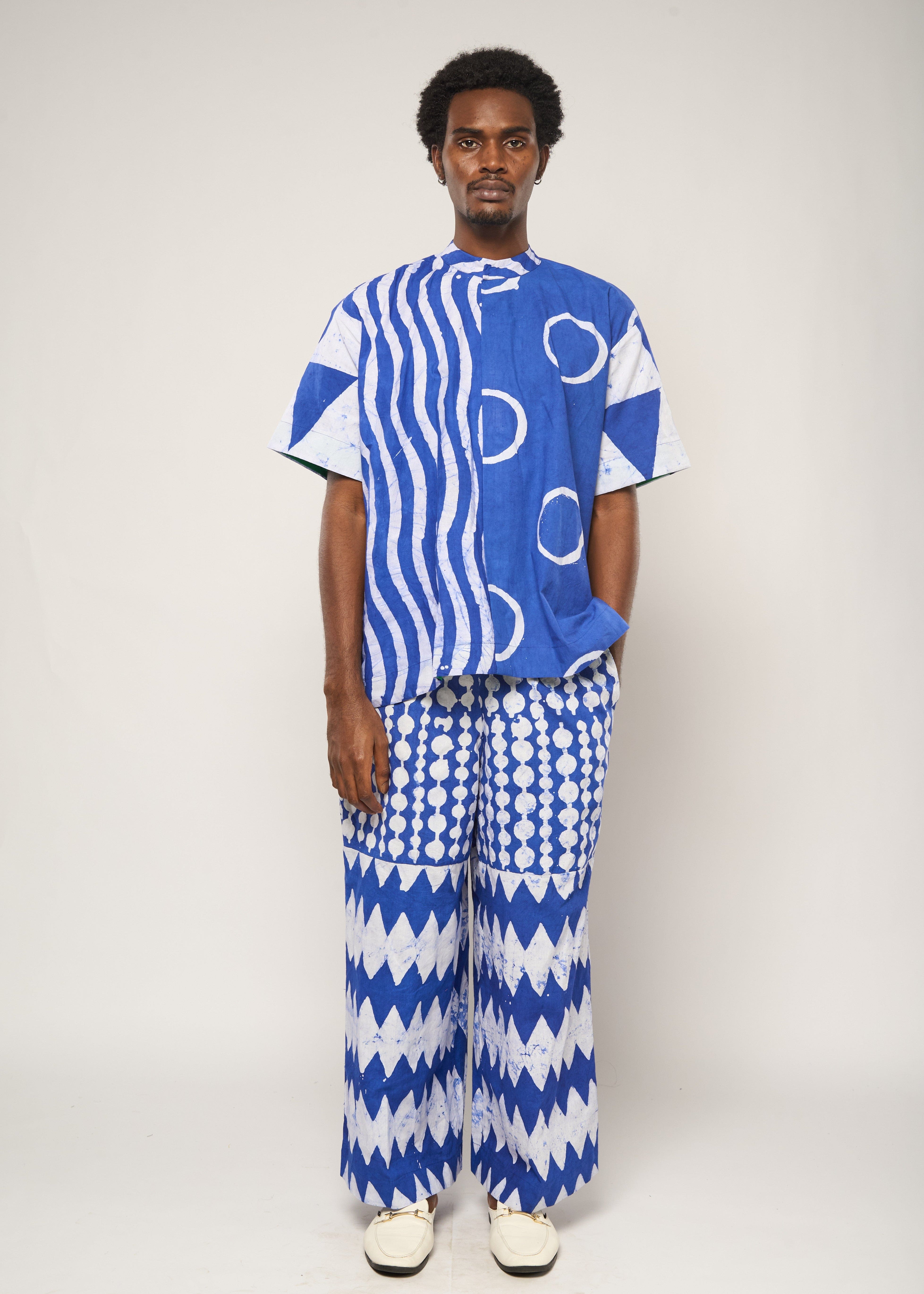 Dye Lab Pants Wide Leg Culottes with Aso oke Back Pockets(Men)