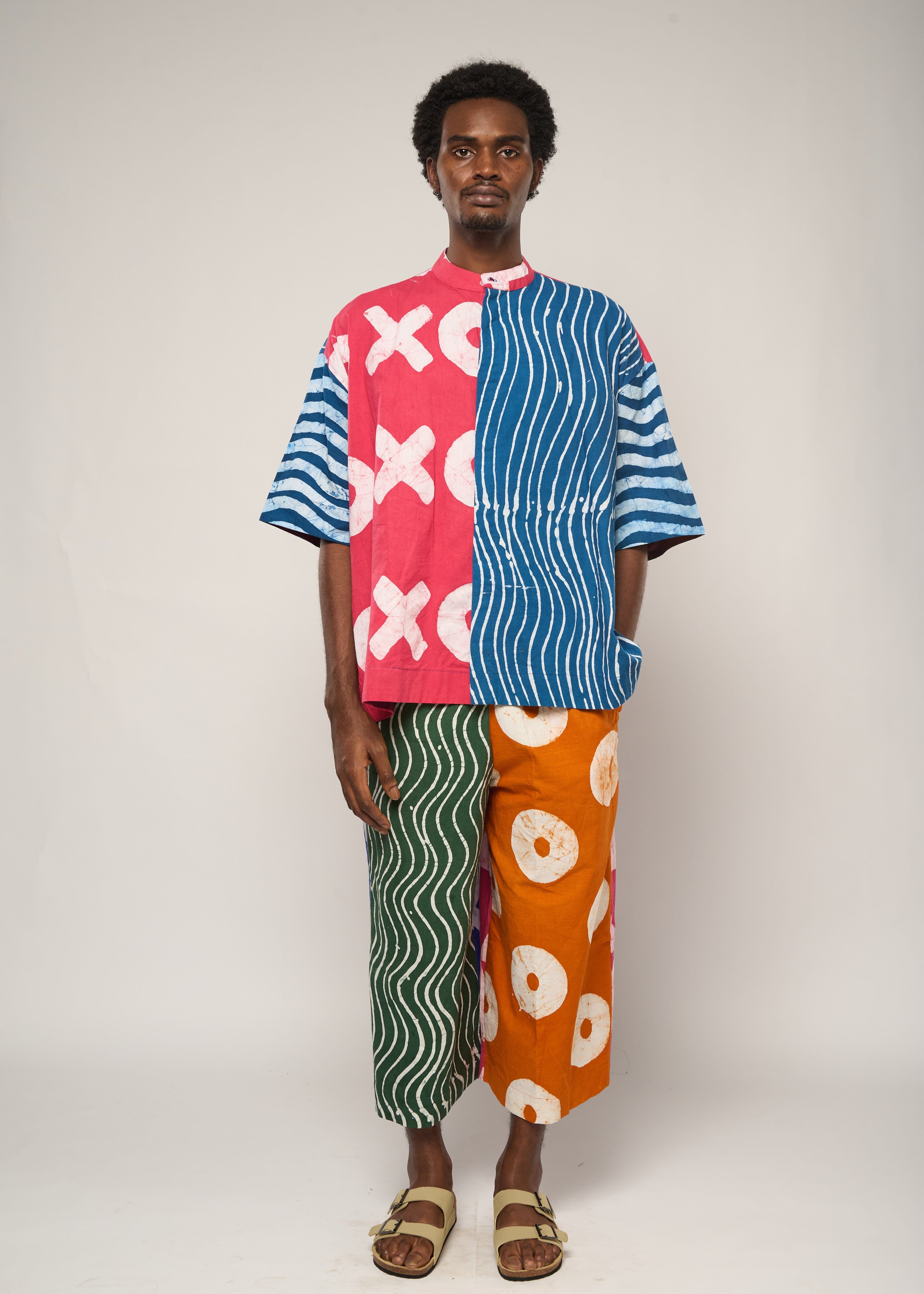 Dye Lab Pants Wide Leg Culottes with Aso oke Back Pockets(Men)