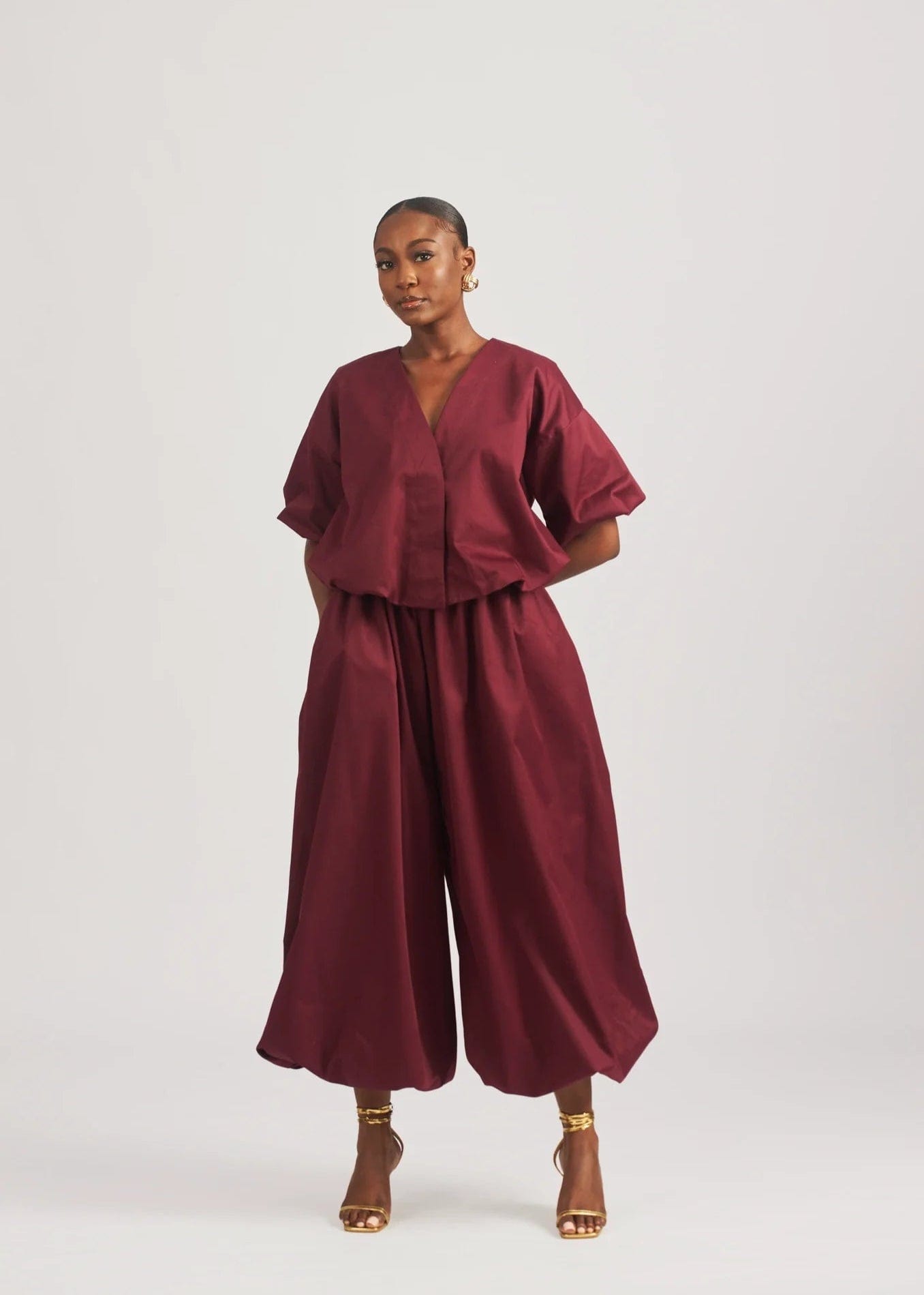 M.O.T The Label Co-Ord Set Burgundy / 6 Haka Bubble Hem Pants and Top Set