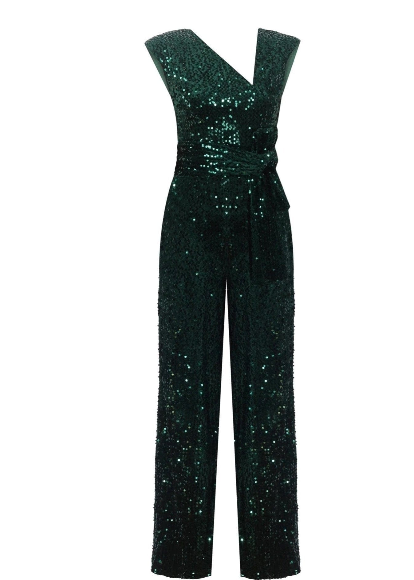 NALÈ Jumpsuit Green Velvet Sequin Jumpsuit with Satin Lining and Detachable Belt