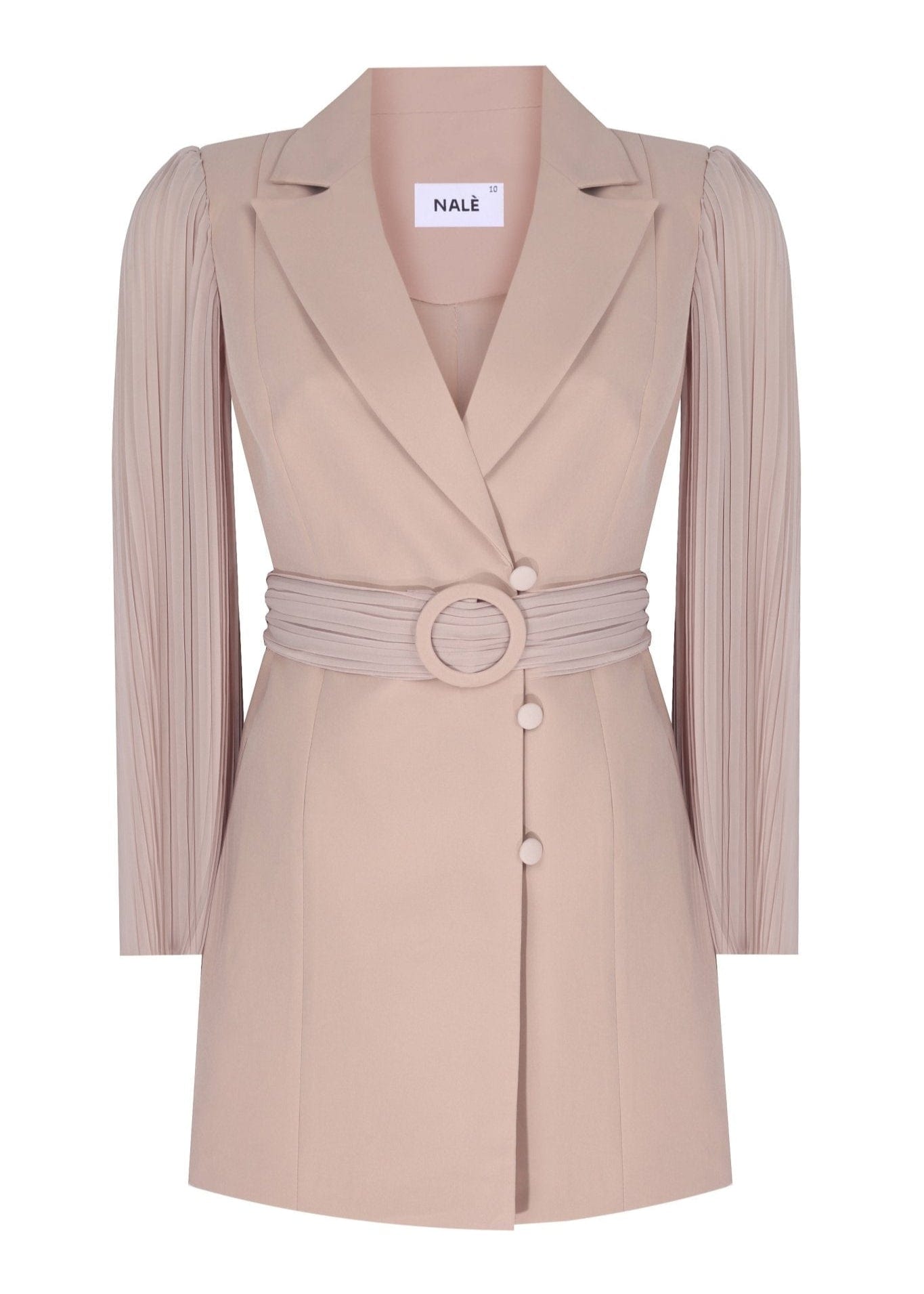 NALÈ Women's Suit Pleated Sleeves Blazer Dress & Palazzo Wide Leg Trouser Suit - Beige